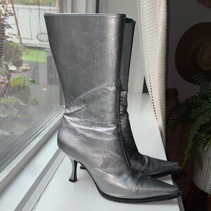 Acne Metallic Silver/ Gray Heeled Boots